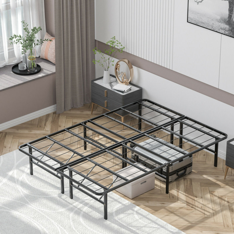 Alwyn Home 14'''' Twin Size Metal Platform Bed Foldable Mattress Foundation Tool-free Assembly, Full