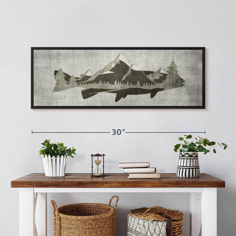 Truite de montagne I, 31 po x 11 po, Cadre flottant noir