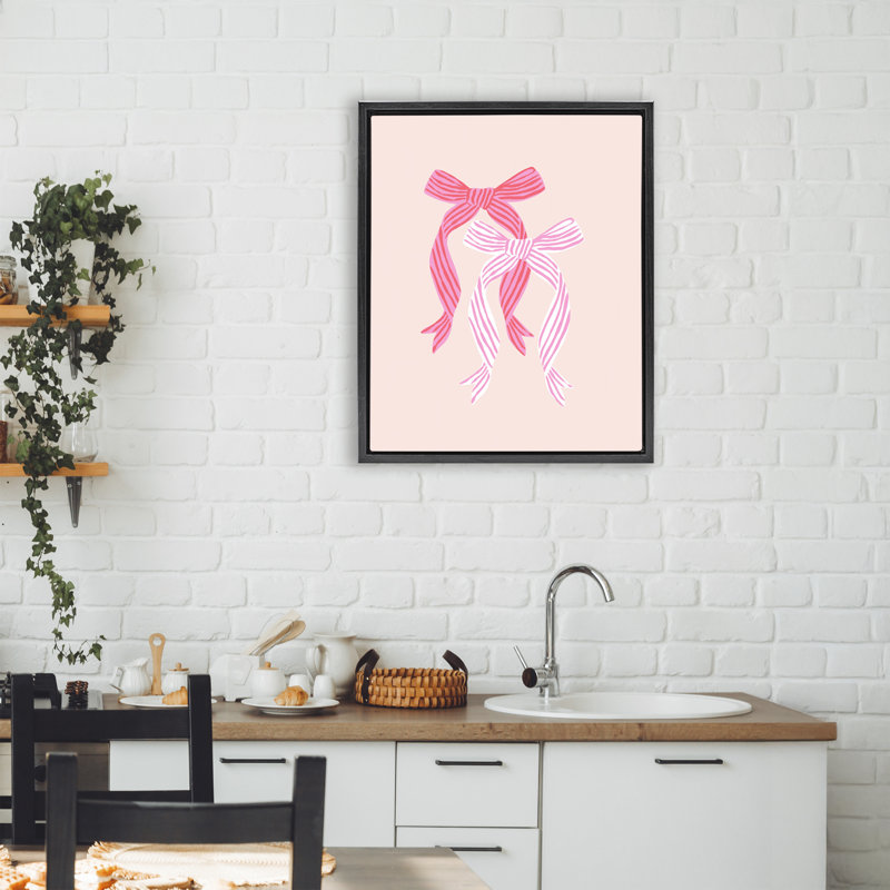 Rayures sur un cadre flottant rose, design par Krissy Mast, Cadre flottant noir de jais, H 21 po x l 17 po