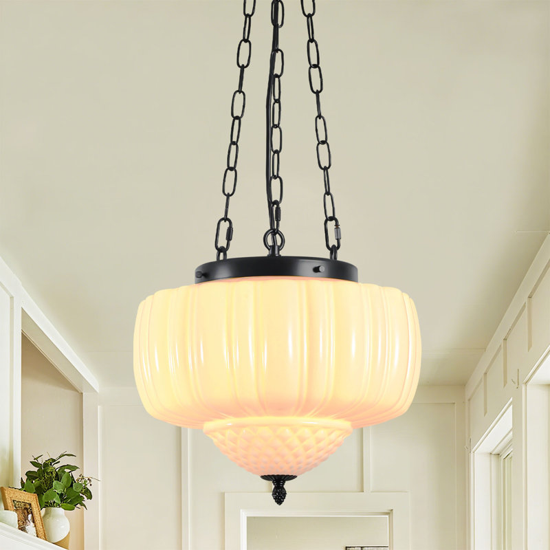 Glint 1 - Light 14.9" Schoolhouse Ribbed Milky Glass Shade Pendant Light for Dining Room