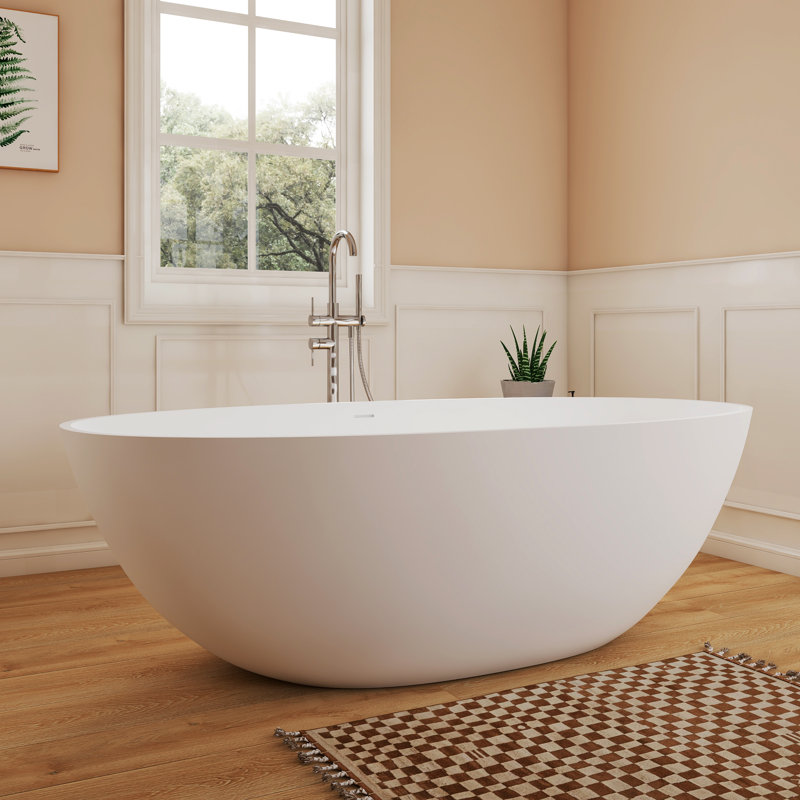 Baignoire profonde autoportante à surface solide de 71 po Fslefay, Blanc