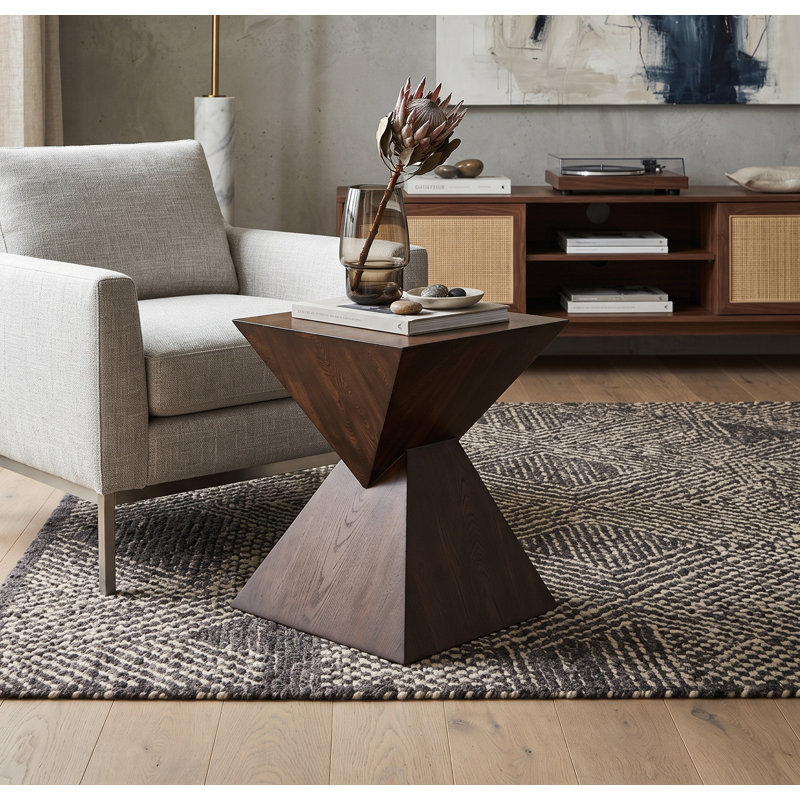 Solid Wood Demetia Twisted Hourglass Design Side Table,Walnut Finish