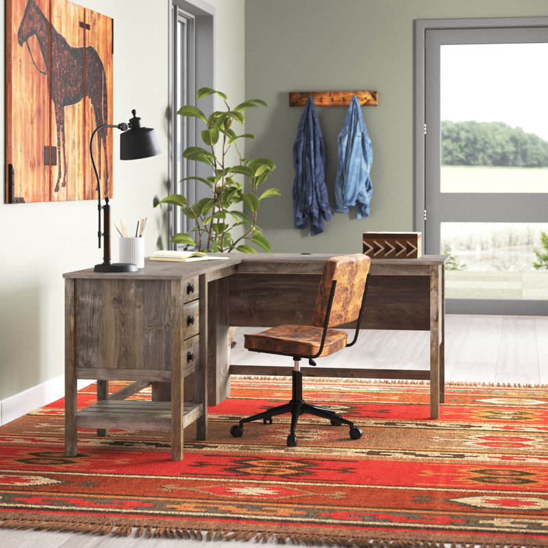 L-Shaped Executive Desk, Rustic Cedar