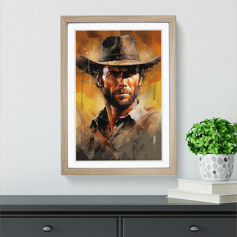 Clint Eastwood Action - Framed Print, 46cm H x 34cm W x 2cm D, Oak Framed