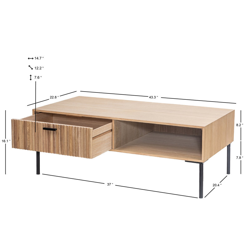 Vanness Solid Wood and Metal Coffee Table