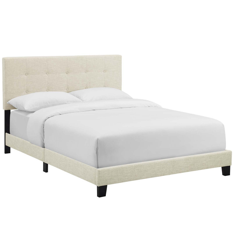 Lit tapissier rembourré Copper Grove Aschaffenburg, Mélange de polyester beige, Très grand