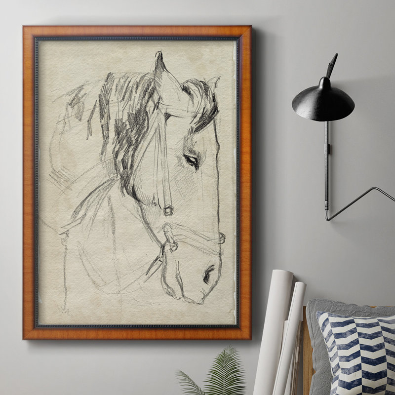 «Horse In Bridle S croquis I», toile encadrée de qualité supérieure - prête à être accrochée, H 36 po x l 24 po x P 2,5 po