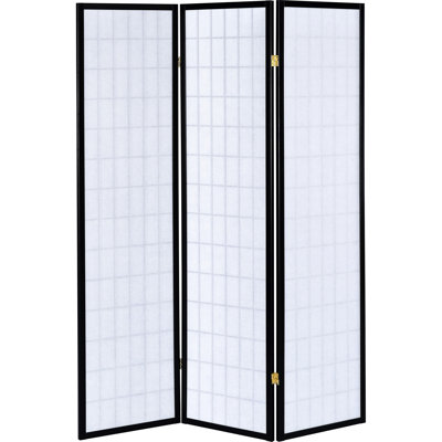 Paravent à 3 panneaux de couleur noire, en bois d'hévéa et en papier blanc, d'une hauteur de 69,08 pouces et d'une largeur de 52, pour un paravent fonctionnel fonctionnel, grand, créant une atmosphère élégante
