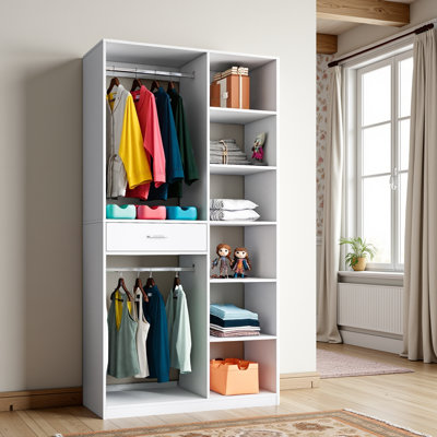 40 Inch Wardrobe Rack, Closet Organizer Armoire with 6 Open Shelves, 2 Hanging Rods & Storage Drawer by Ebern Designs