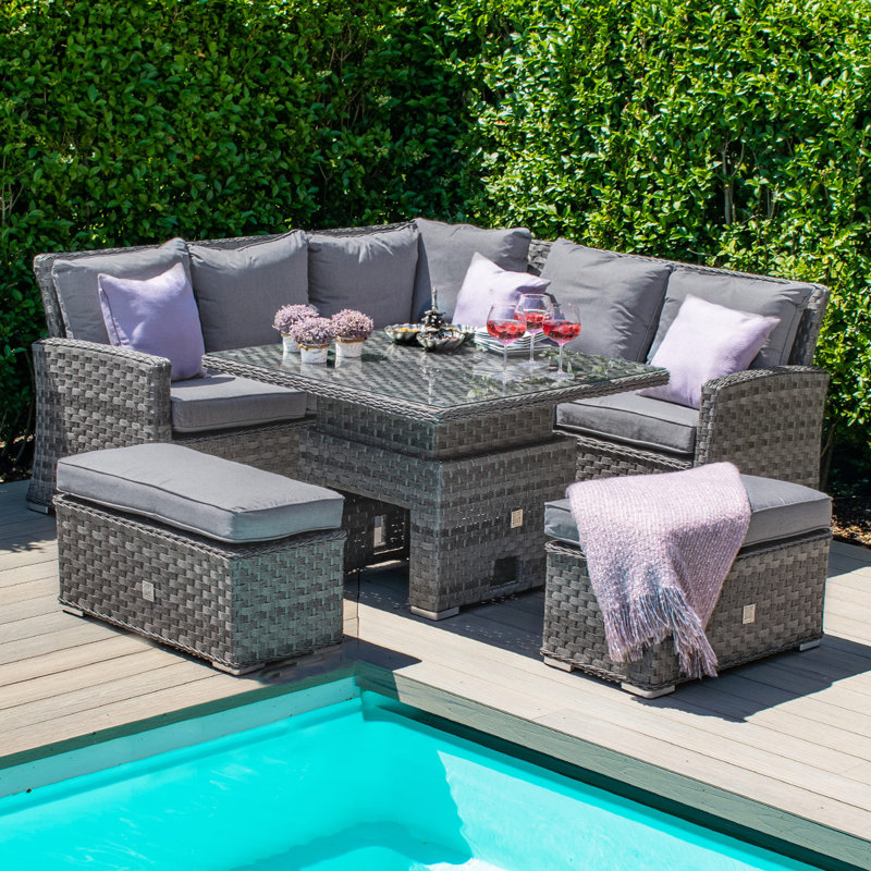 Blaisdel Square Rattan Corner Dining Set - with Rising Table