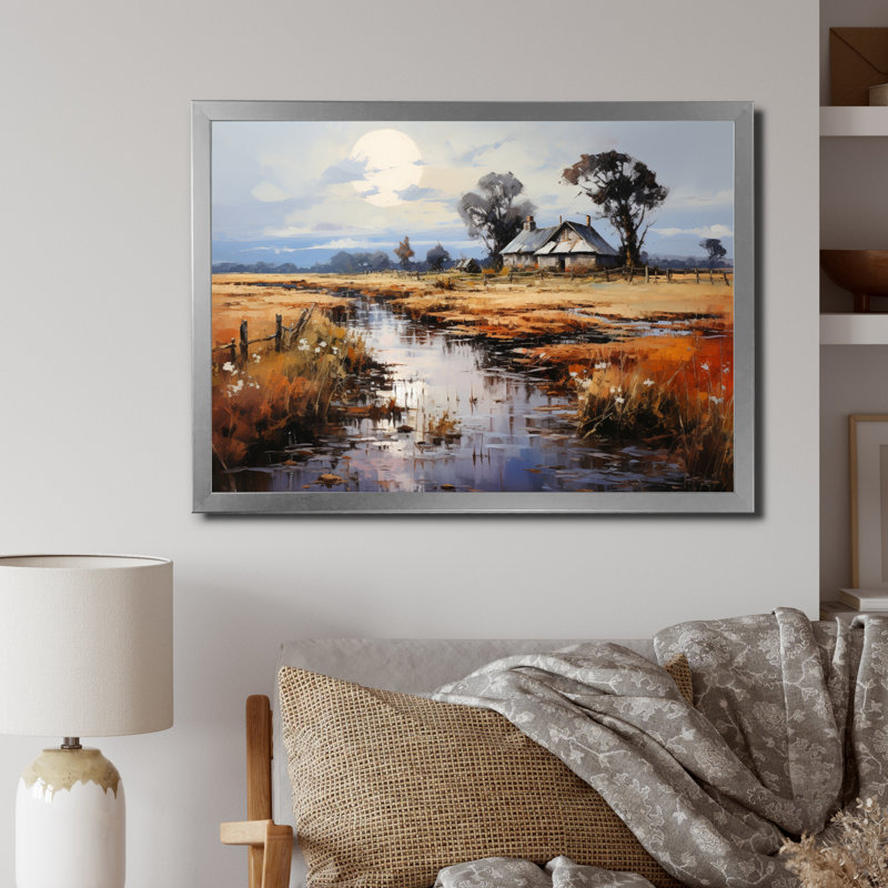 Jimmiah Farmhouse River Reverie I - Imprimé, H 24 po x l 32 po x P 1 po, Cadre simple argenté