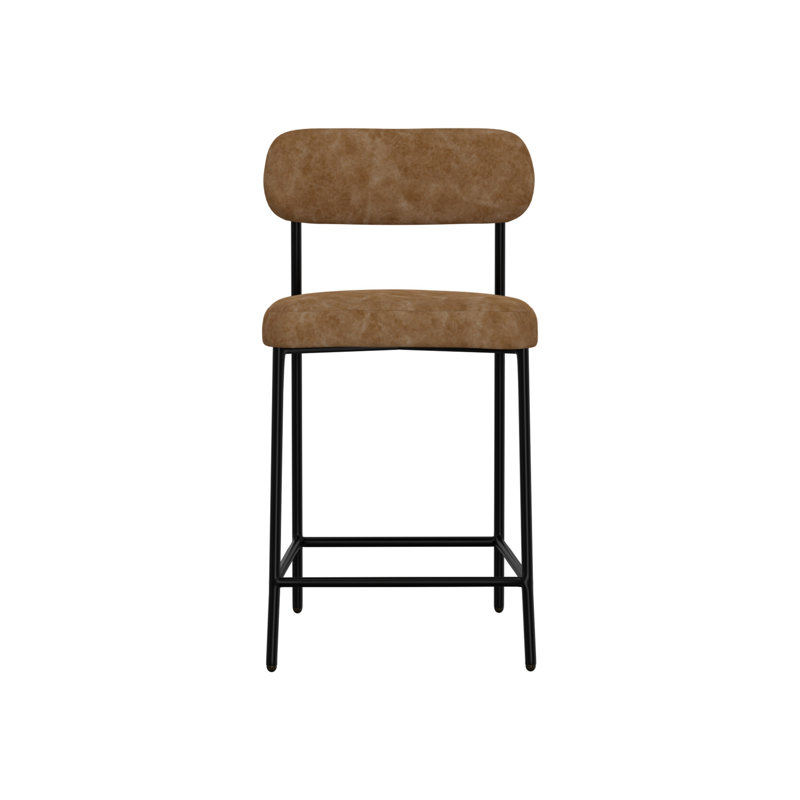 Chaise de bar Iffa, dossier ouvert, fer noir, cognac, Tabouret de comptoir (siège d'une hauteur de 24 p, Brun cognac
