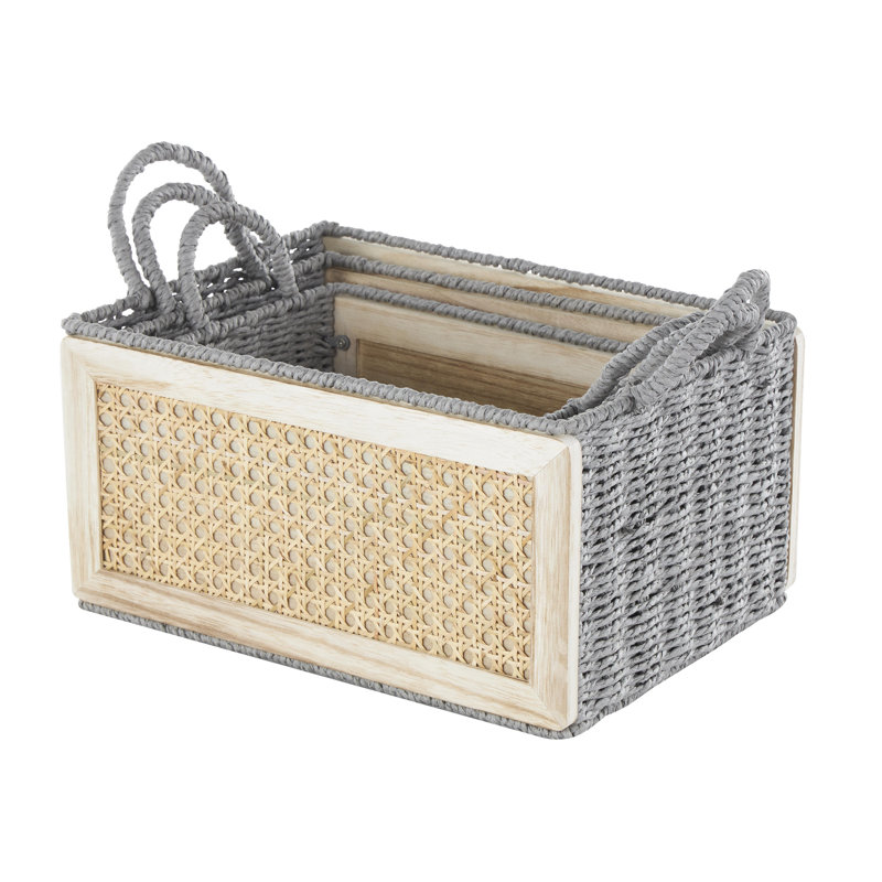 Ensemble de 3 paniers en bois massif