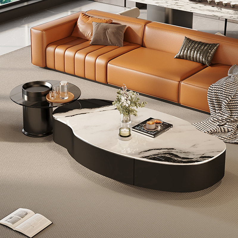 Ensemble de tables basses Modern, H 13 po x L 39,4 po x l 19,7 po, Noir / blanc, Noir