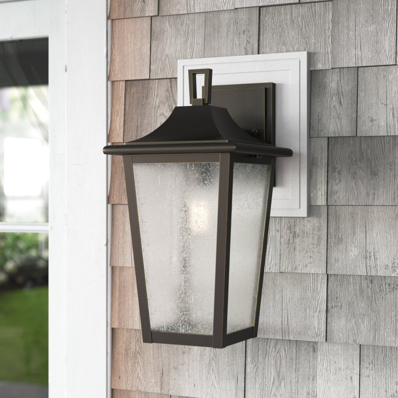 Tyngsborough 18.9-Inch 1-Light Antique Bronze Outdoor Wall Light with Clear Seeded Glass, 18.9" H x 10" W x 11.8" D