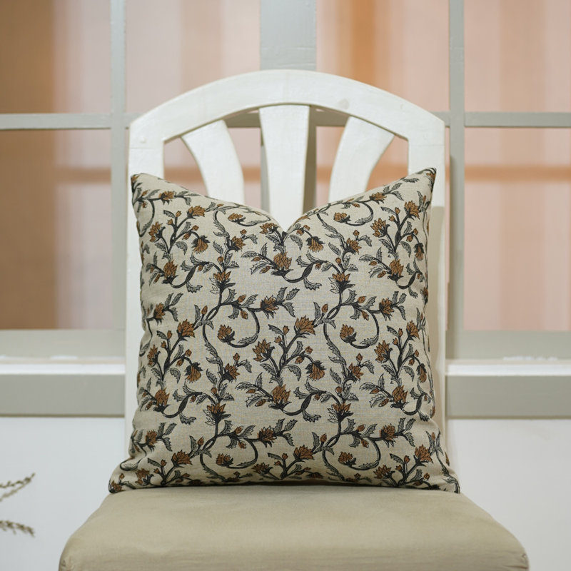 Housse de coussin en lin pur Fabcline, imprimé en bloc, H 22 po x l 22 po, Rouille, Square