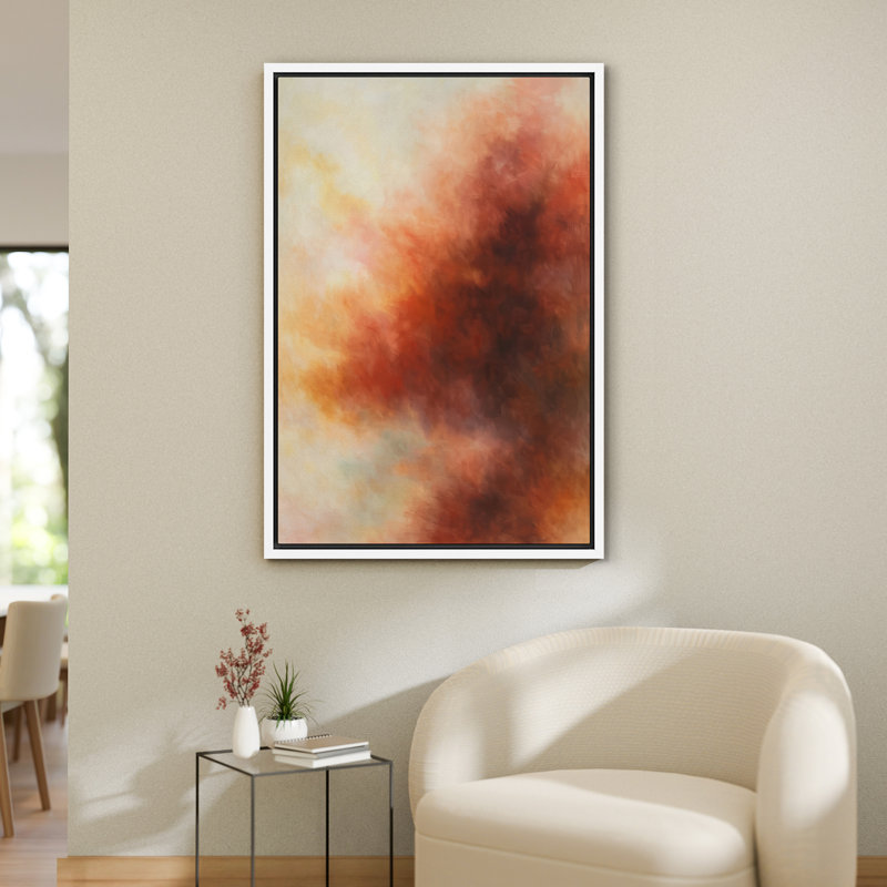 Impression sur toile encadrée rouge orange abstraite pour la décoration du salon, H 24 po x l 16 po, Blanc, Cadre flottant