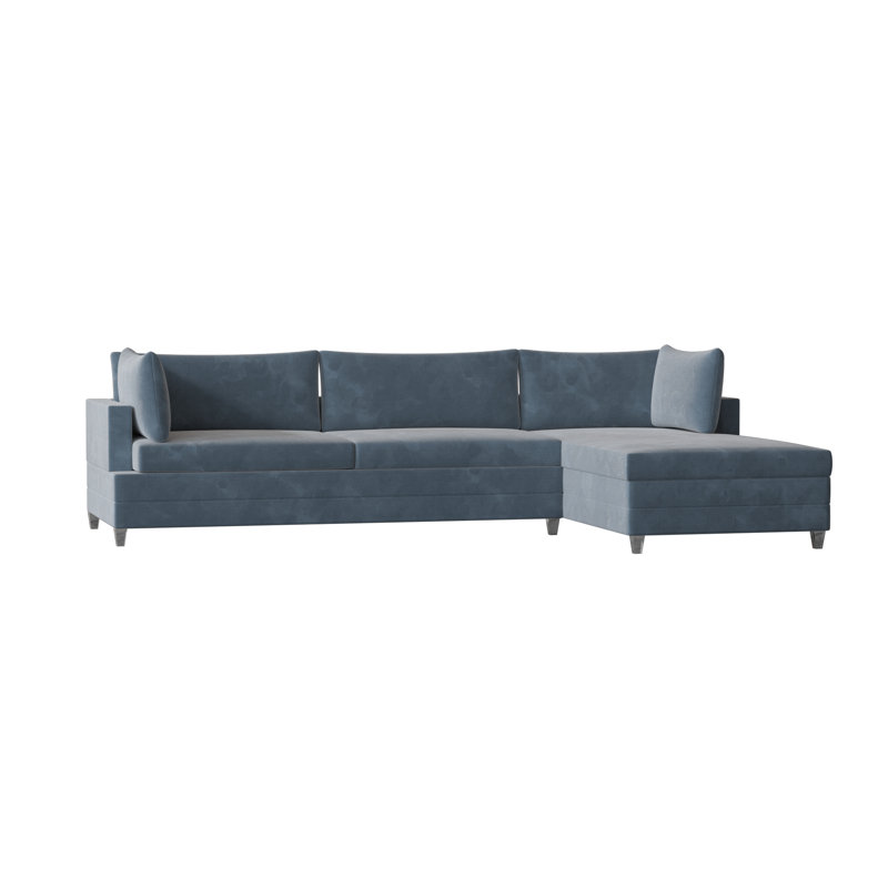 Todd Chaise Sectional, Antique White, Bella Ocean Performance Velvet