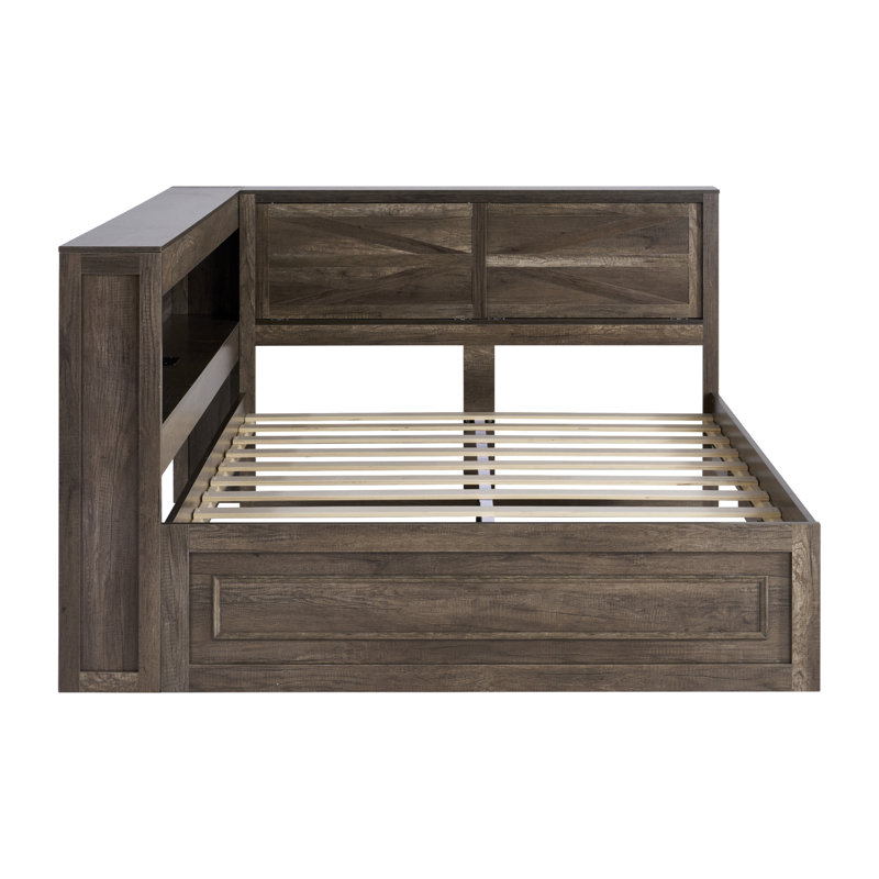 Daybed With Bookcase Headboard, Rgb Led Lights And Drawers Storage,t G, Twin, Gray