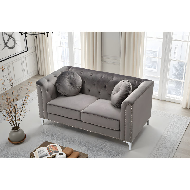 Colmar Dark Gray Velvet Loveseat, Dark Gray