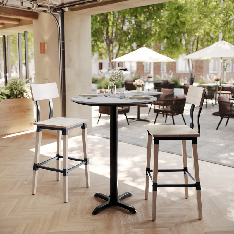 Plateau de table commercial à surface lisse avec base entrecroisée à hauteur de barre, H 42 po x L 31,25 po x l 31,25 po