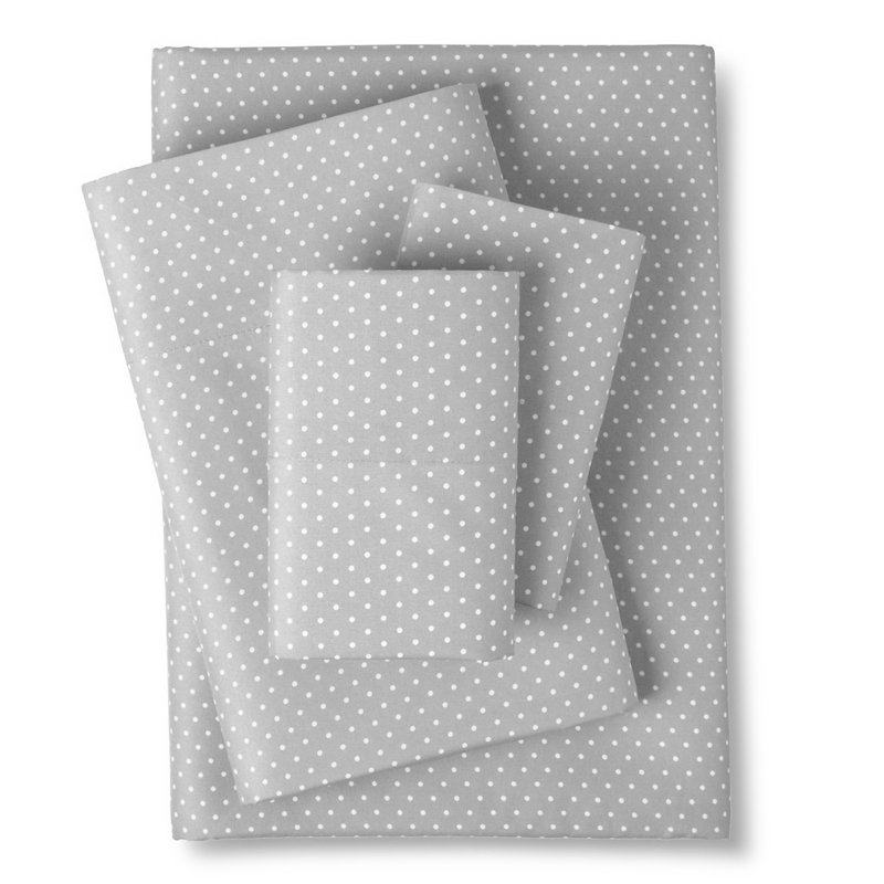 Ensemble de draps en microfibre à pois, Petits pois gris, Ensemble de draps pour très grand lit avec 2 taie