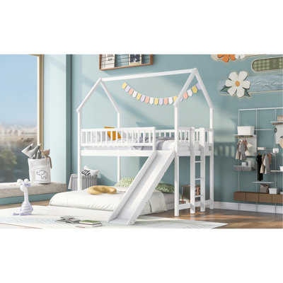 Lit superposé simple au-dessus d'un lit double avec glissière et glissière de sécurité incluse