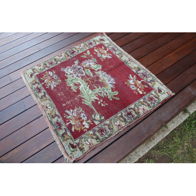 Tapis turc antique à motif floral idéal pour la décoration intérieure et la cuisine d'entrée dans de petites tailles en laine authentique