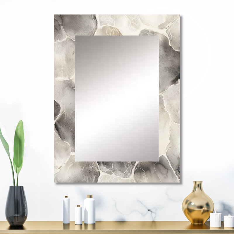 Grey Gray Circles Scenery II - Abstract Shapes Large Mirror, Gray Decorative Wall Mirror, Printed Metal Art, 32" x 24"