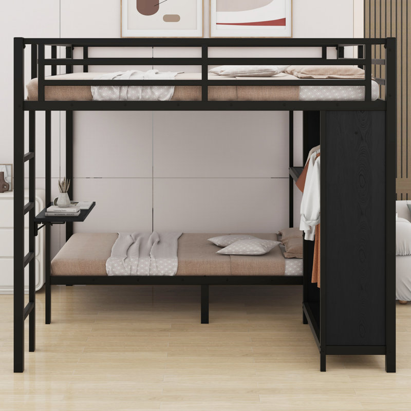 Lit superposé en métal avec garde-robe et bureau pliable