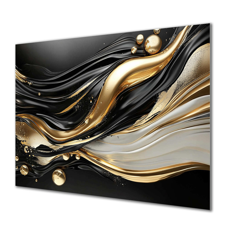 Fractal Waves Of Dark Golden Fusion II - Abstract Metal Wall Decor, Waves Metal Print, 30" H x 40" W x 0.84" D