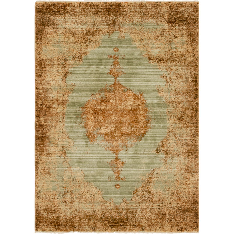 Tapis oriental vert clair / brun Cevenola, Rectangle 4 pi 1 po x 6 pi 1 po