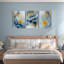 3 pièces d'art mural bleu et jaune sur toile de lotus-1674052963