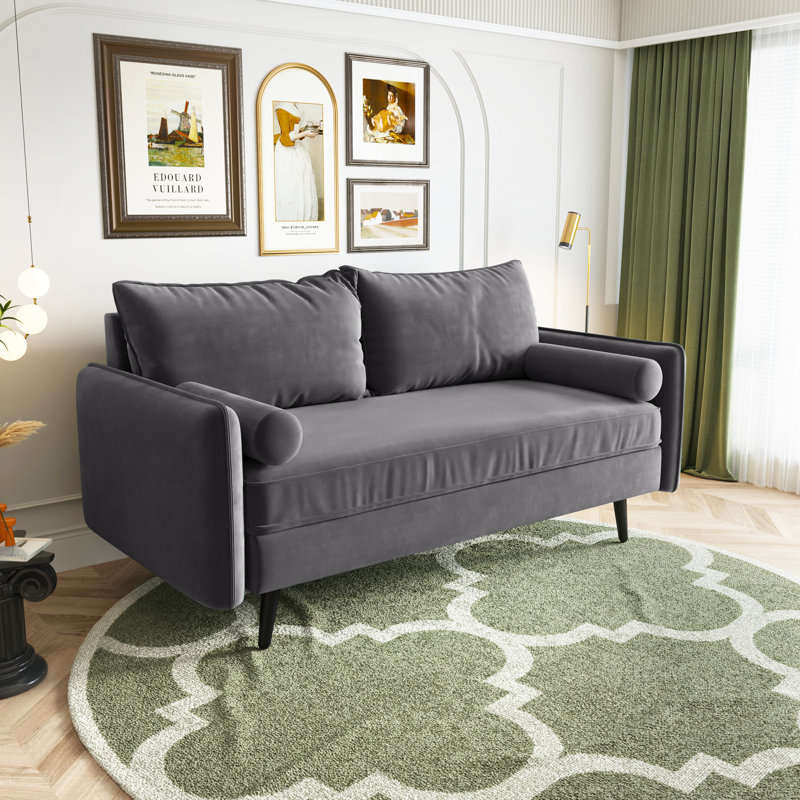 Evalei Velvet Round Arm Sofa, Grey, 33.5'' H x 70'' W x 32'' D