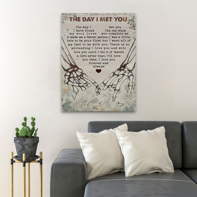Couple Hand In Hand - The Day I Met You I Have Found The One - 1 pièce, reproduction d'art graphique sur toile tendue