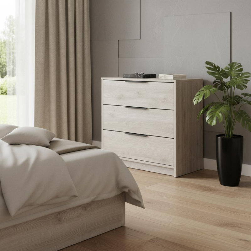  Commode 28 po à trois tiroirs en bois gris clair