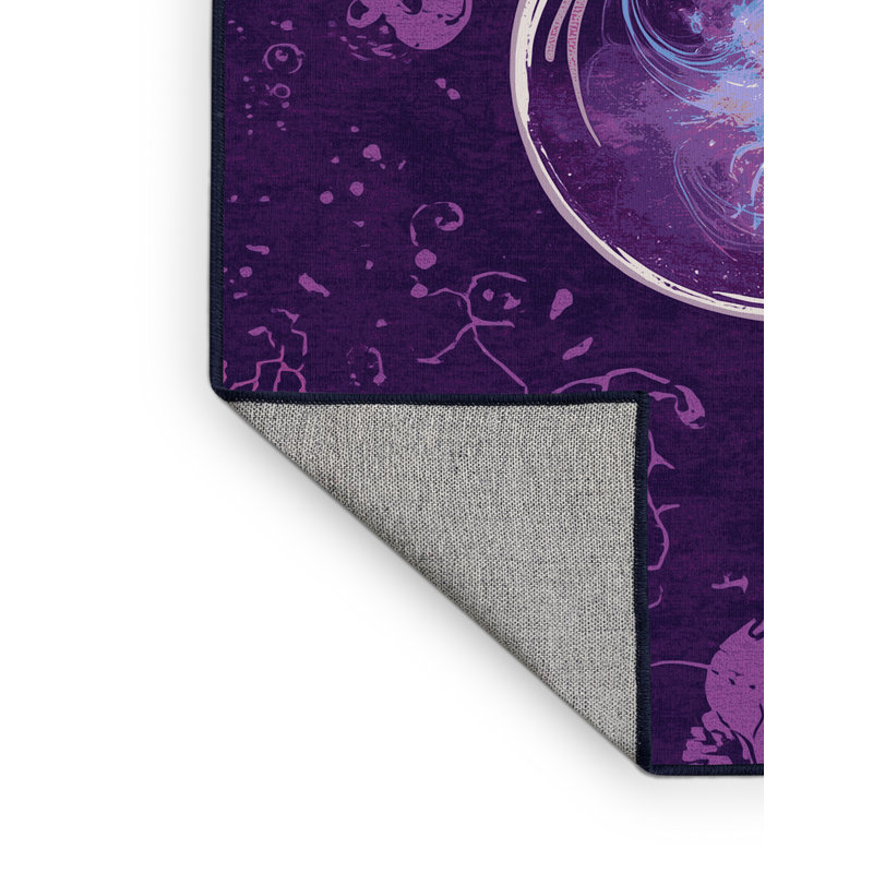 Tapis abstrait moderne et contemporain lavable à la machine en mauve et bleu marine Karlov, 4x6