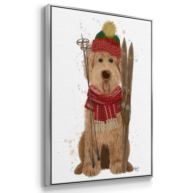 Goldendoodle Ski Dog, reproduction d'art sur toile, H 25 po x l 17 po x P 1,5 po, Argent