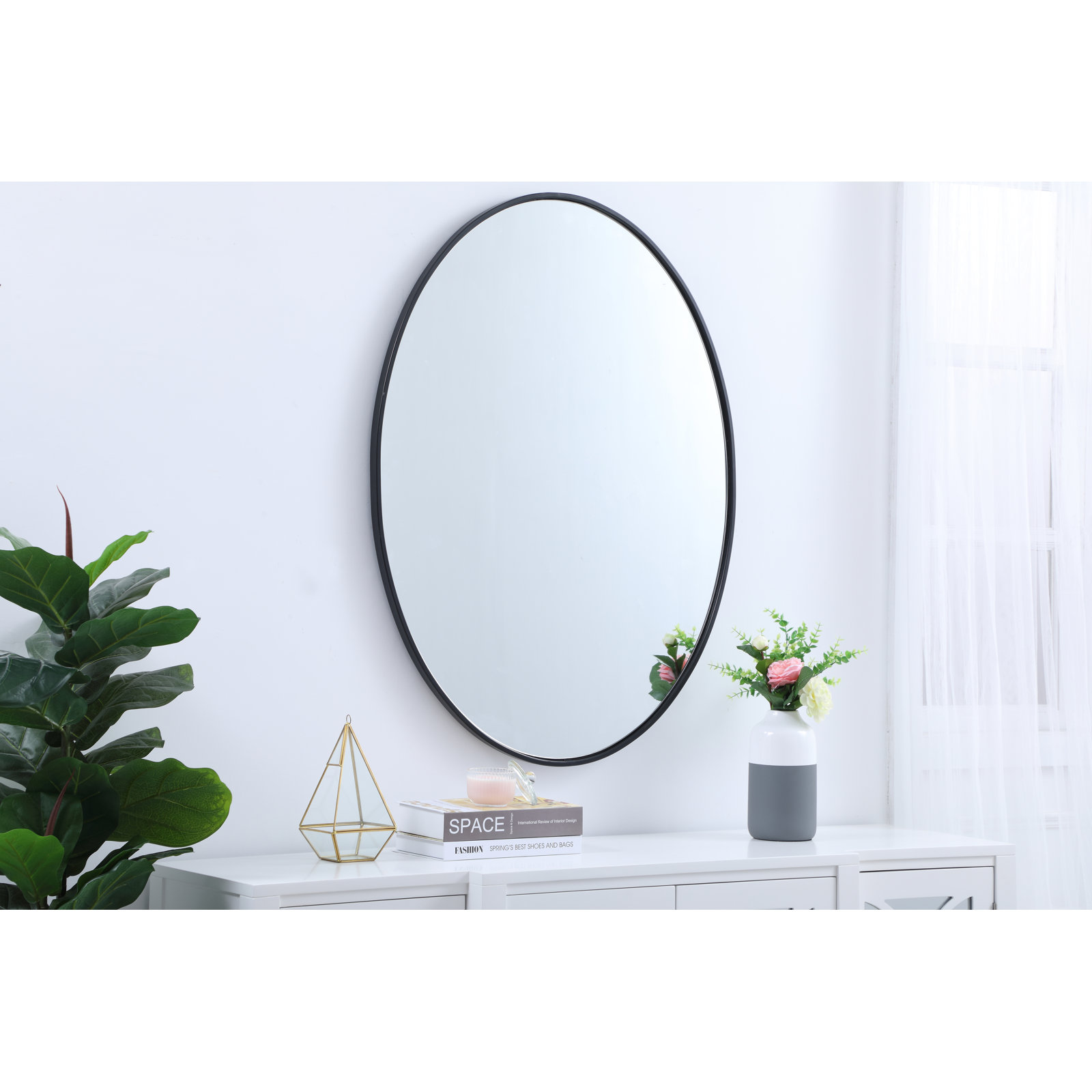 Sabine Metal Oval Wall Mirror, Black, 30" x 40"