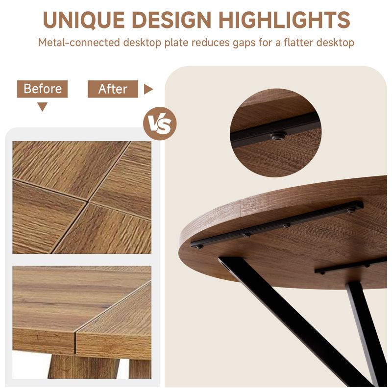 Vintage Style Dining Table - Round Table  For 4 To 6 People - 100 X 77 Cm (W X H), Walnut