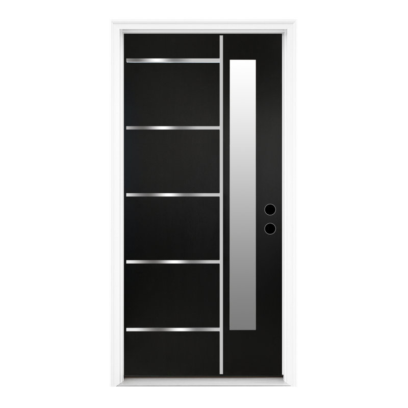 Modern Exterior Doors, 36 x 80 Black FRP Frosted Glass, Home Front