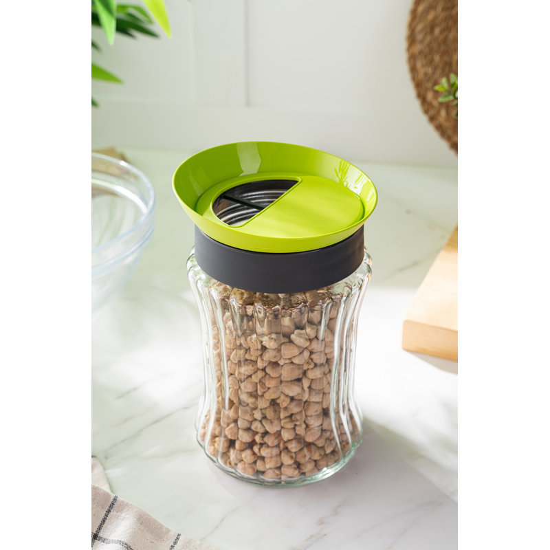 Pot de rangement 100% verre de qualité supérieure avec couvercle en plastique, 5,1 x 5,1 x 7,9 pouces | Capacité de 45,6 oz liq. Va au lave-vaisselle | Idéal pour l'organisation de la cuisine et la conservation des aliments | Conception élégante et durable