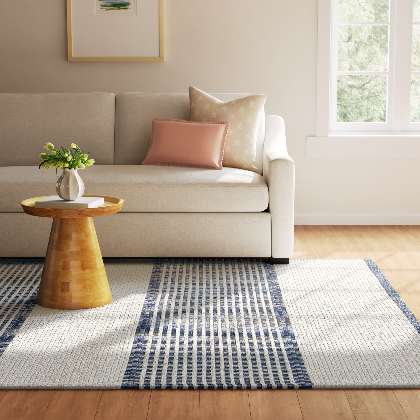 La Mirada Navy Handwoven Cotton Rug, Rectangle 4' x 6'