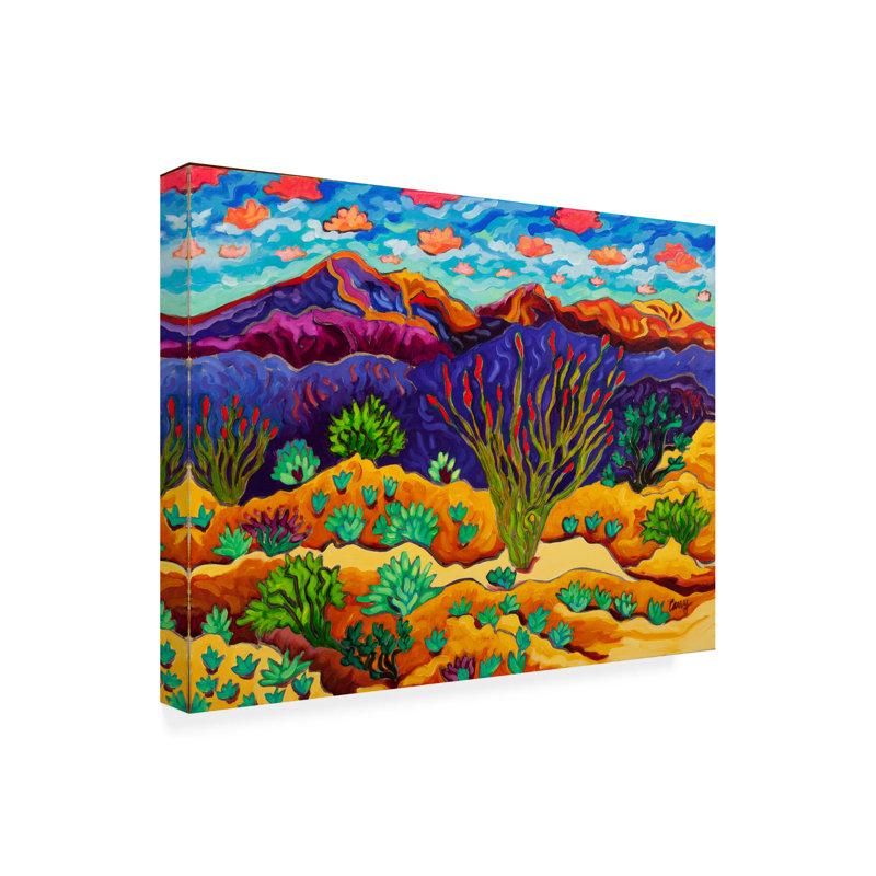 «Commencement d'un voyage» par Cathy Carey - peinture sur toile tendue, H 18 po x l 24 po x P 2 po
