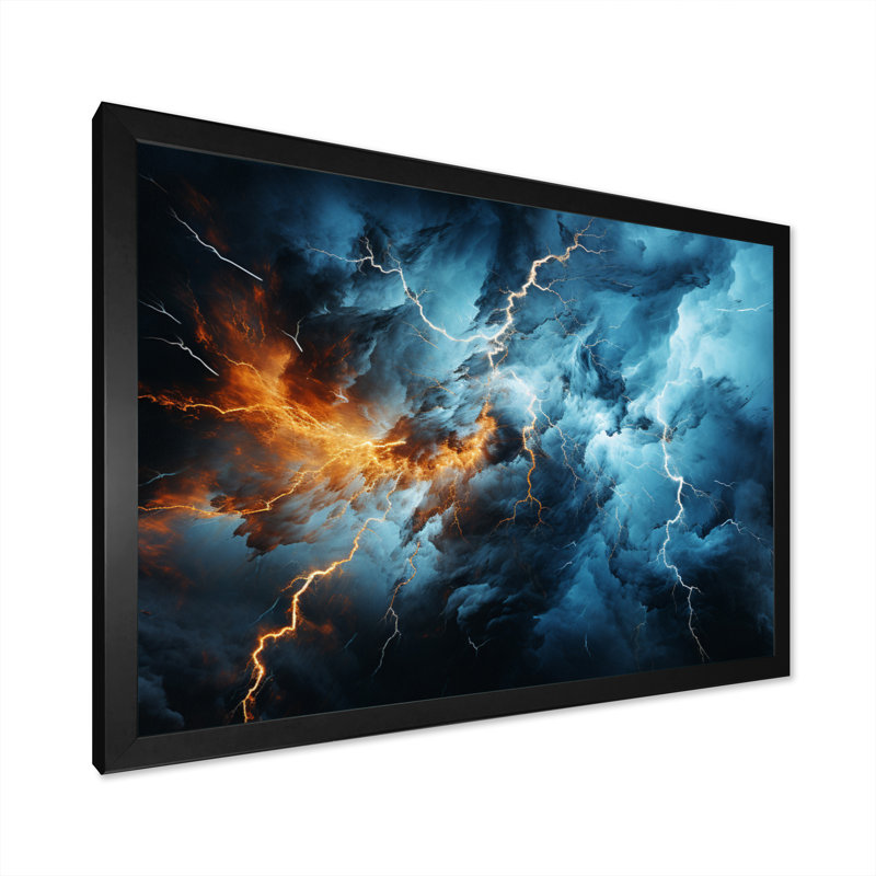 " Lightning Electric Symphony I ", Black Single Picture Framed, 16" H x 32" W x 1" D