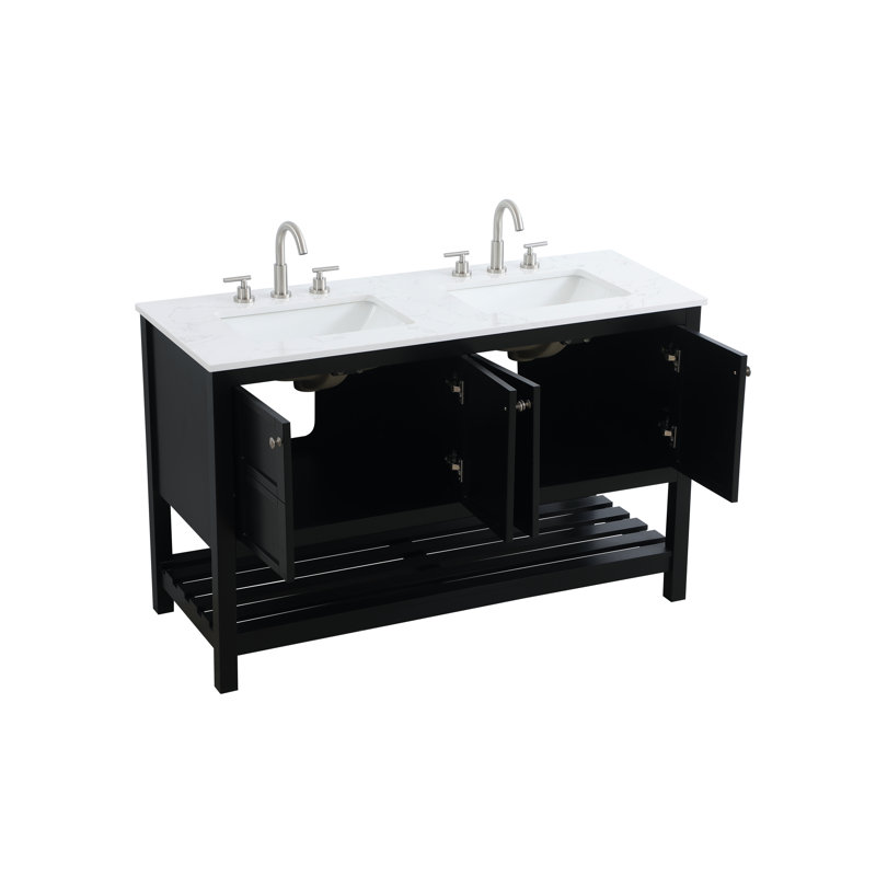 54 inch Double Bathroom Vanity in White, Black