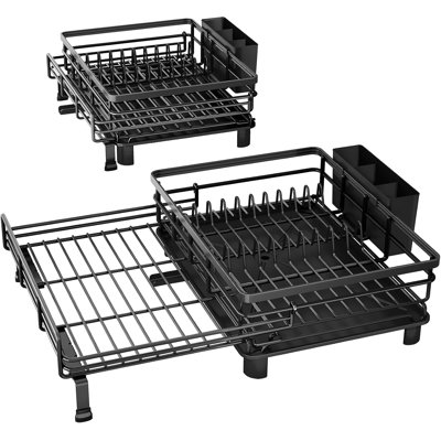 Expandable Dish Drying Rack, Stainless Steel, Black Foldable Over Sink, Large Capacity, Adjust to Fit Most Sinks