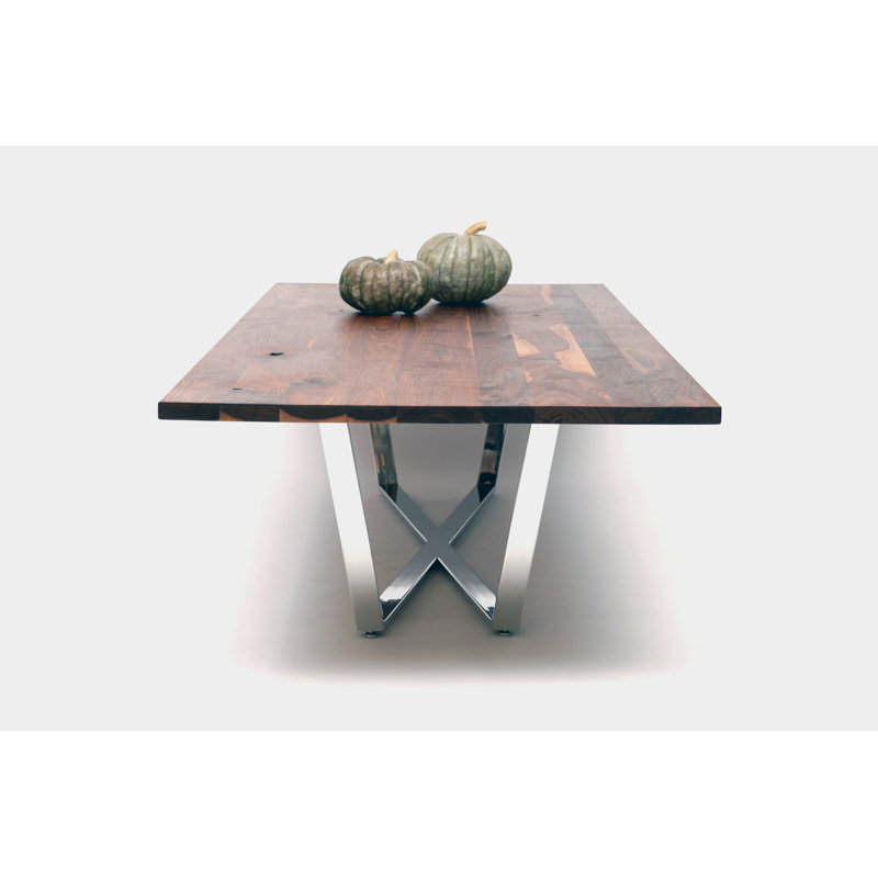 Gax Walnut Wood Dining Table, 36" W x 108" L, Polished Stainless Steel