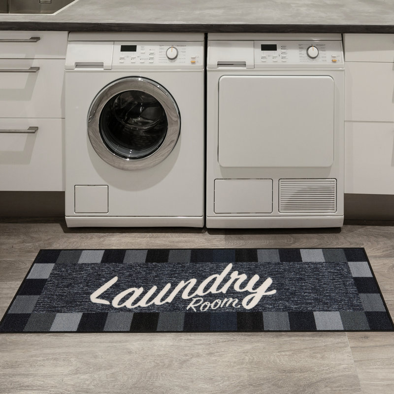 Machine Washable 20"x59" Laundry Room Runner Rug, Black