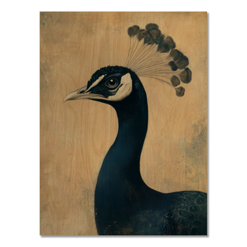 Portrait de paon à minuit - Décoration murale d'oiseaux, imprimée sur bois, H 32 po x l 24 po, Rectangulaire